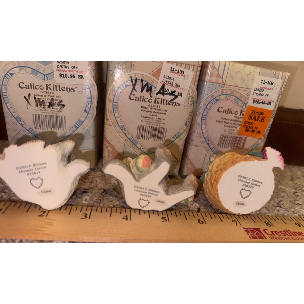Vintage Enesco Calico Kittens Ornaments Set of 3 Priscilla Hillman 1993 623814 - Picture 6 of 6